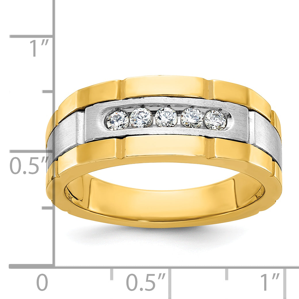 14k Two-tone Men's Polished and Grooved 5-Stone Ring Mounting, Mounting Only - Sophia Jewelers