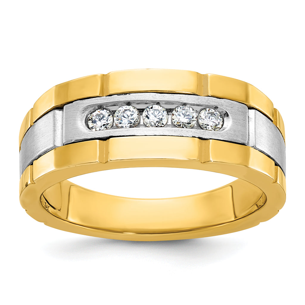 14k Two-tone Men's Polished and Grooved 5-Stone Ring Mounting, Mounting Only - Sophia Jewelers