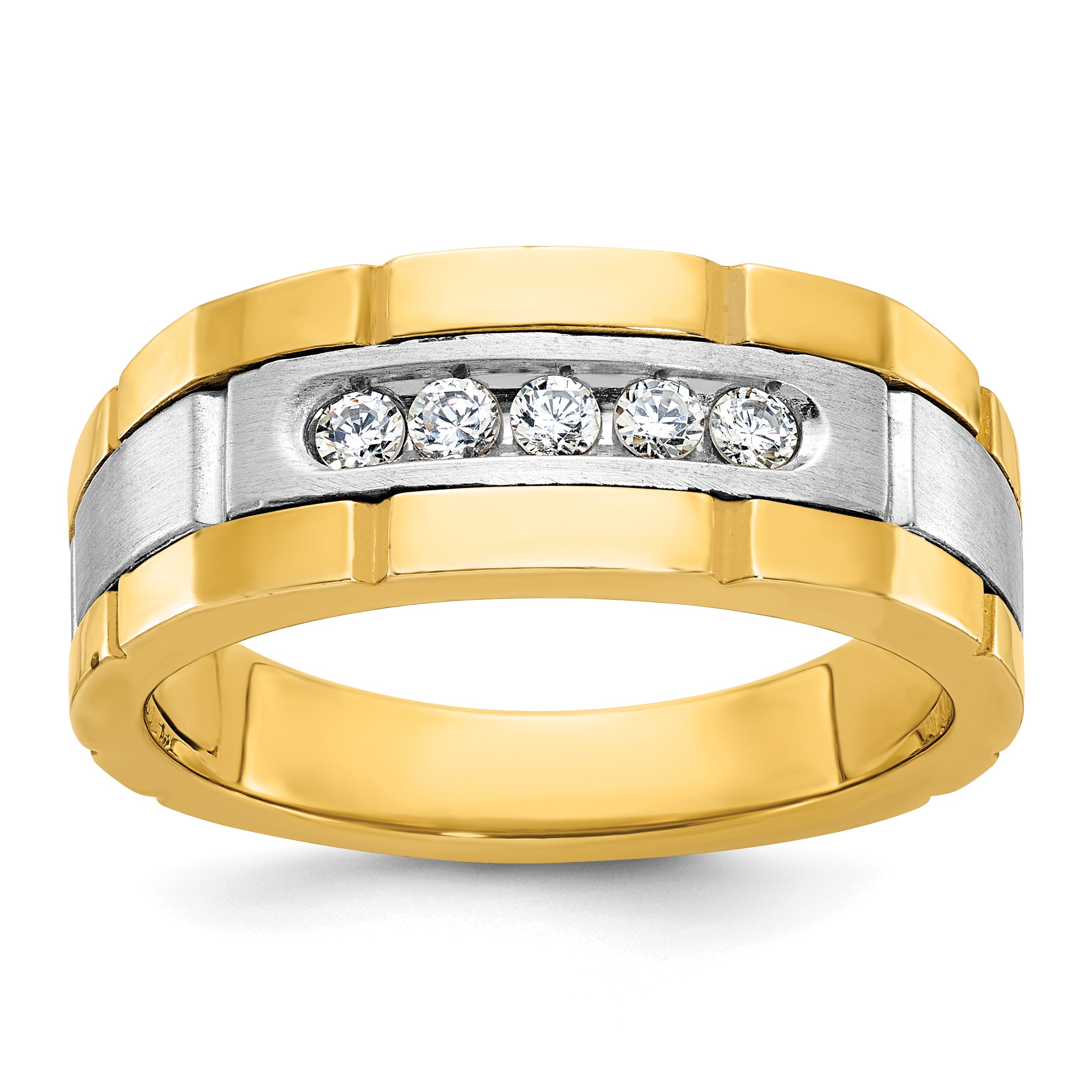 14k Two-tone Men's Polished and Grooved 5-Stone 1/4 Carat AA Quality Diamond Ring - Sophia Jewelers Main image