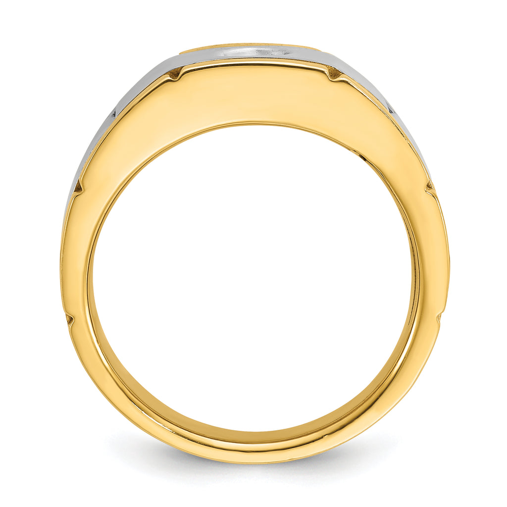 10k Two-tone Men's Polished and Satin Diamond Complete Ring