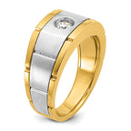 10k Two-tone Men's Polished and Satin Diamond Complete Ring