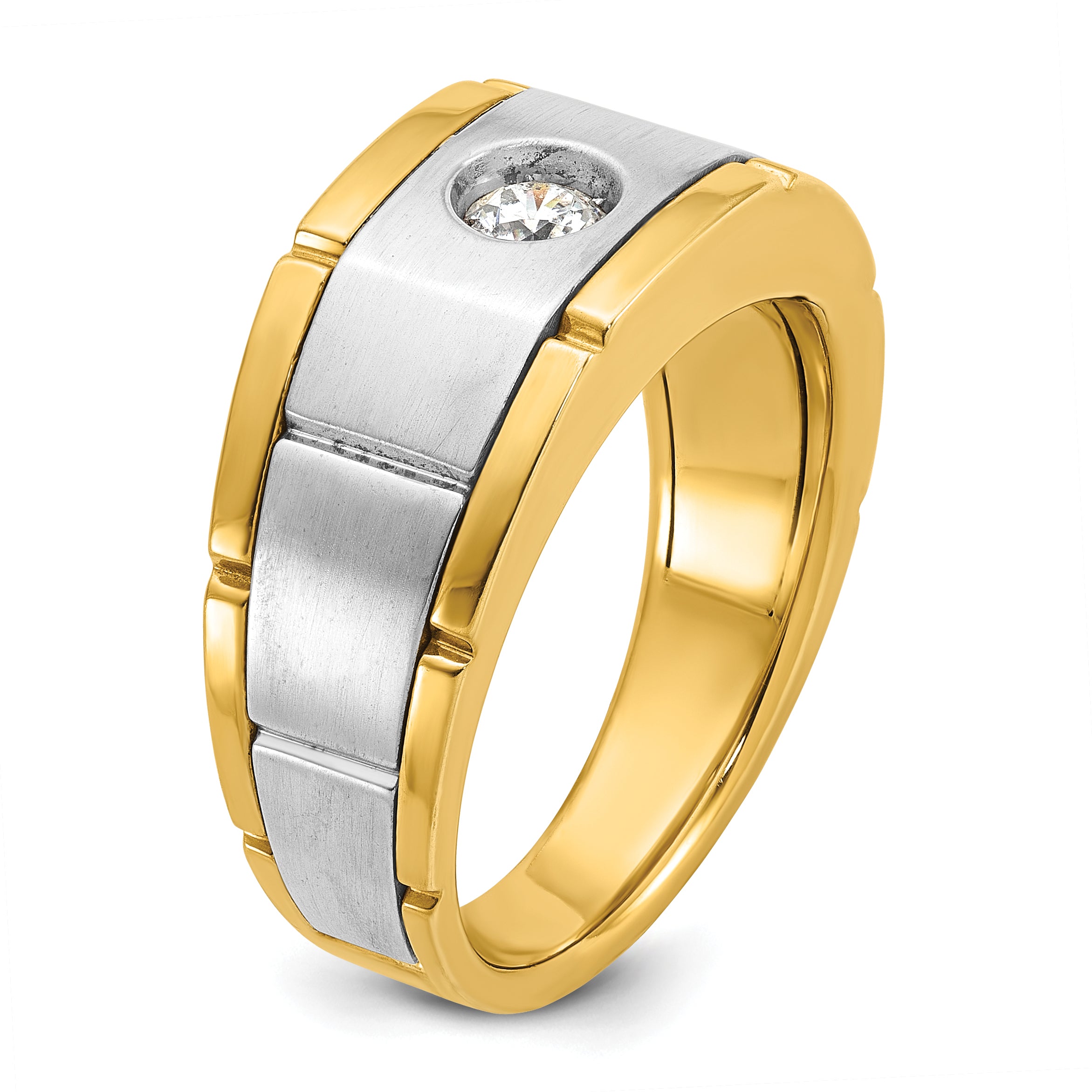 10k Two-tone Men's Polished and Satin Diamond Complete Ring
