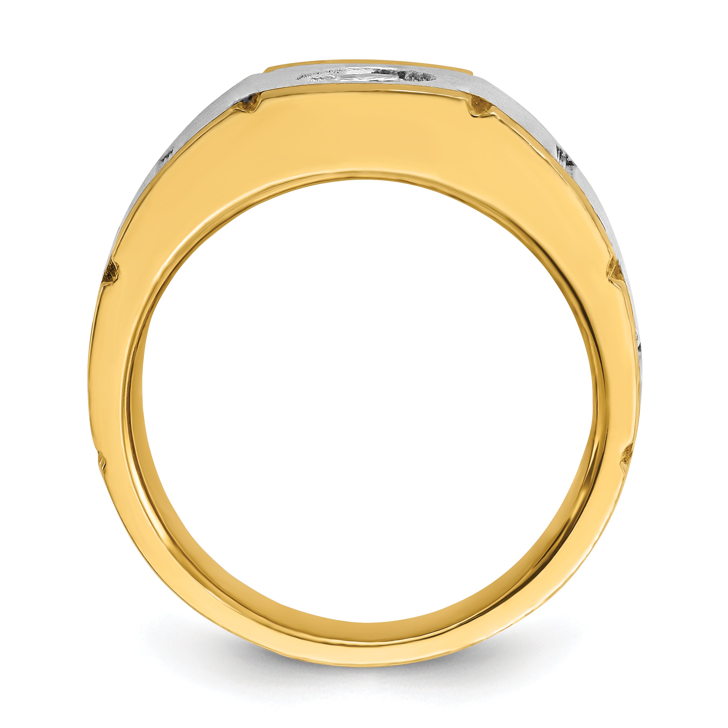 10k Two-tone Men's Polished Satin and Grooved 1/2 Carat A Quality Diamond Ring Secondary image