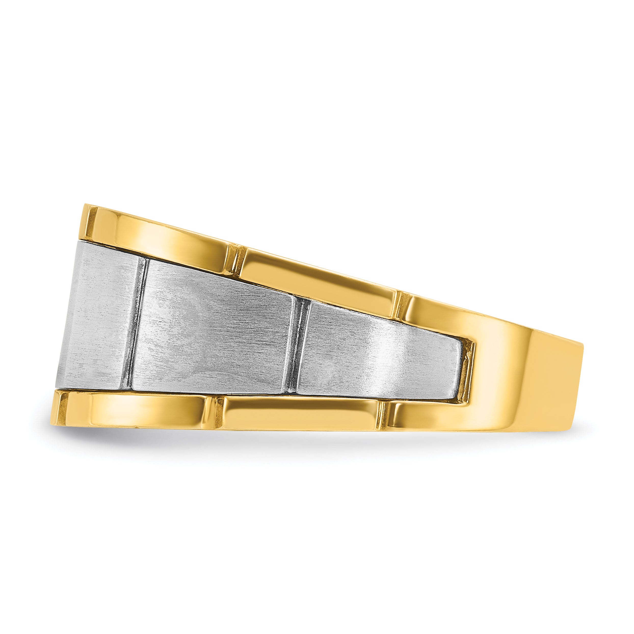 10k Two-tone Men's Polished Satin and Grooved 1/2 Carat A Quality Diamond Ring