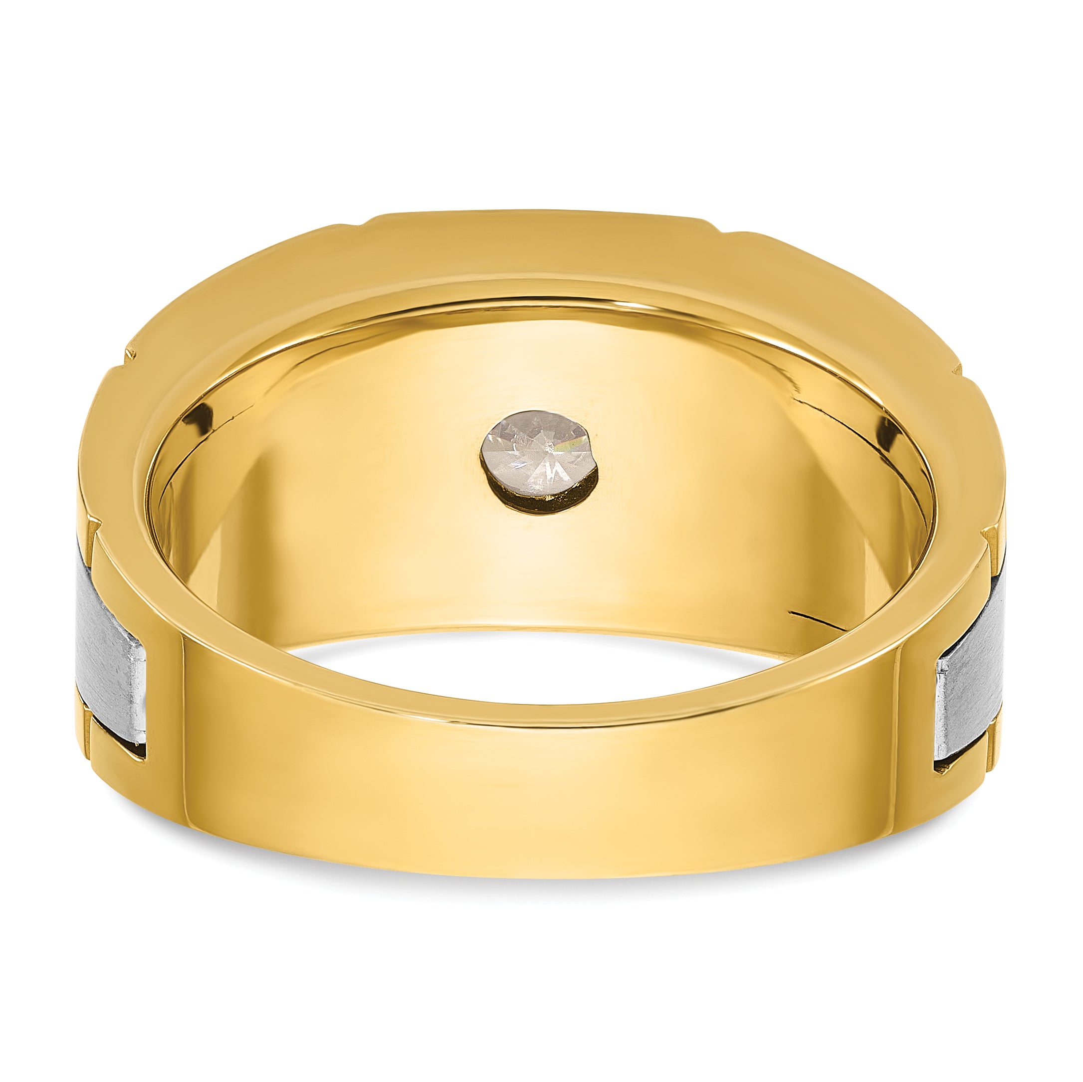 10k Two-tone Men's Polished Satin and Grooved 1/2 Carat A Quality Diamond Ring