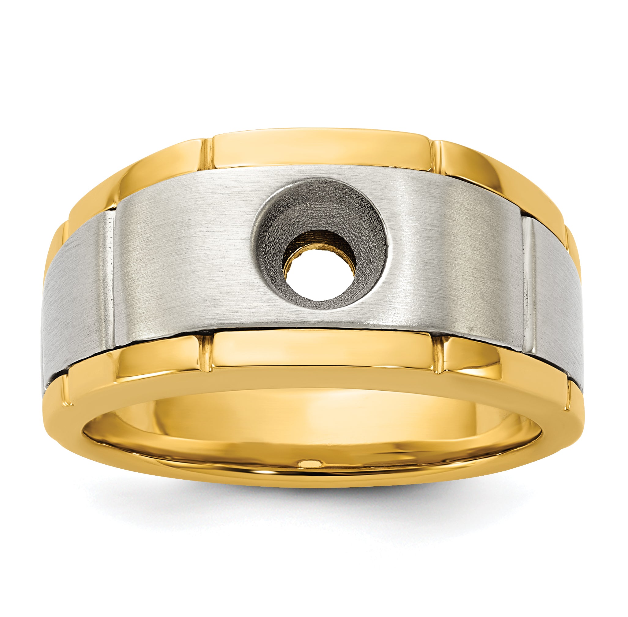 14k Two-tone Men's Polished Satin and Grooved Ring Mounting, Mounting Only - Sophia Jewelers Main image