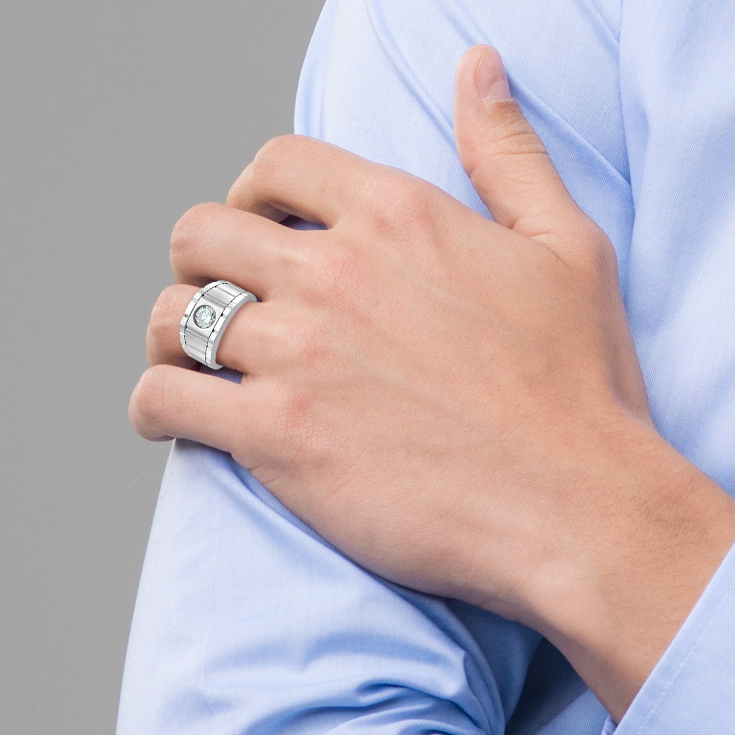 14k White Gold Polished and Satin Men's Ring Mounting, Mounting Only - Sophia Jewelers