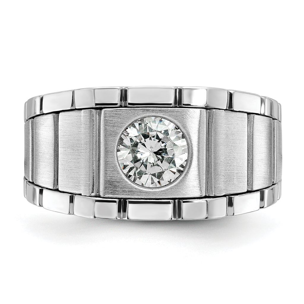 14k White Gold Polished and Satin Men's Ring Mounting, Mounting Only - Sophia Jewelers
