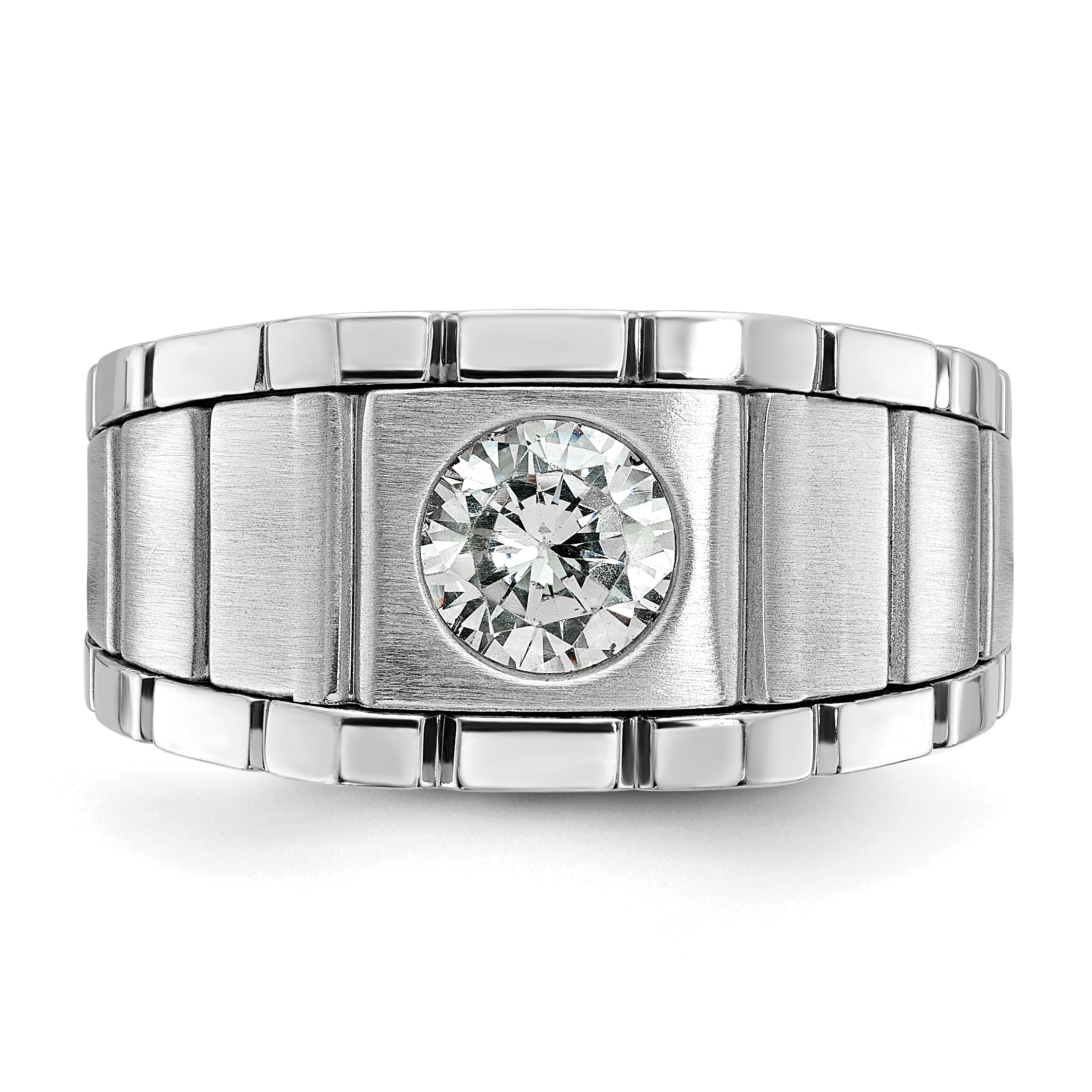 14k White Gold Polished and Satin Men's Ring Mounting, Mounting Only - Sophia Jewelers