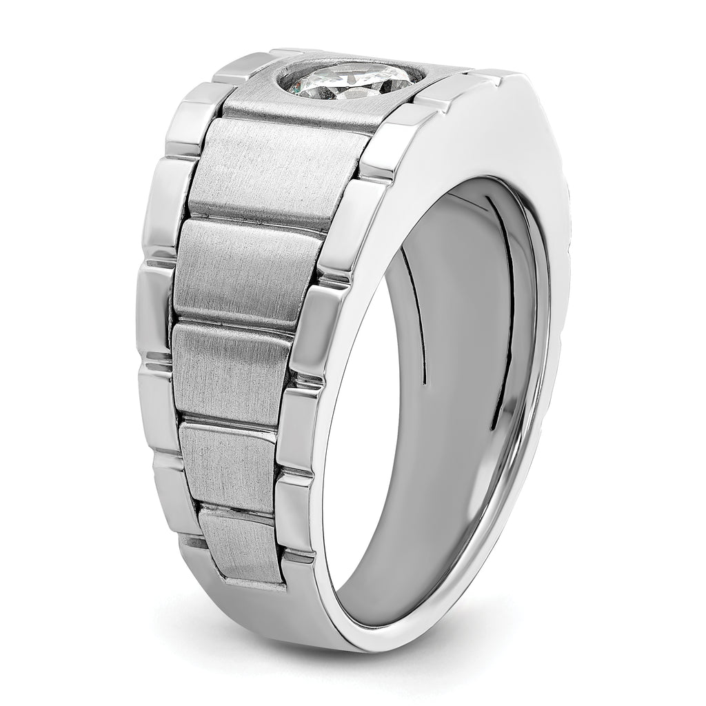 14k White Gold Polished and Satin Men's Ring Mounting, Mounting Only - Sophia Jewelers