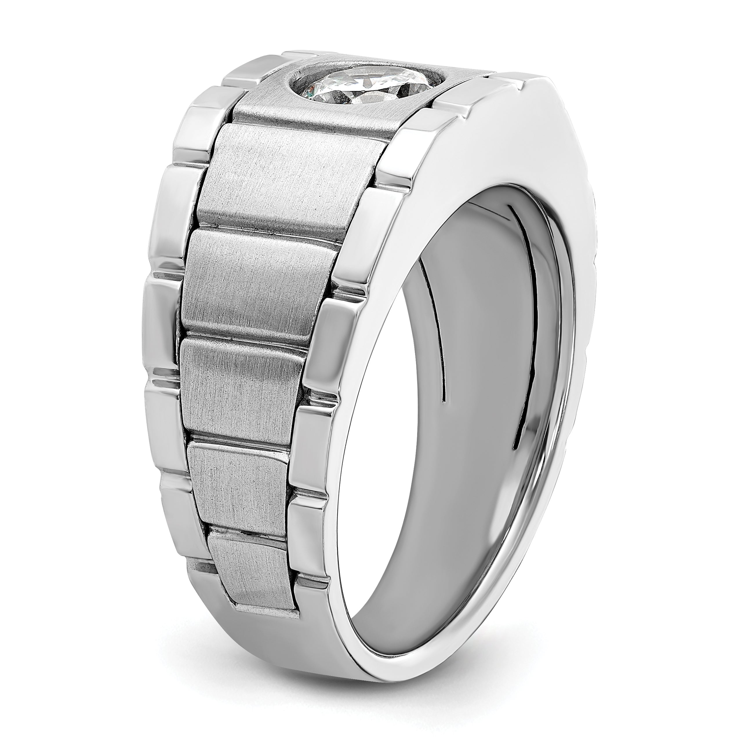 14k White Gold Polished and Satin Men's Ring Mounting, Mounting Only - Sophia Jewelers