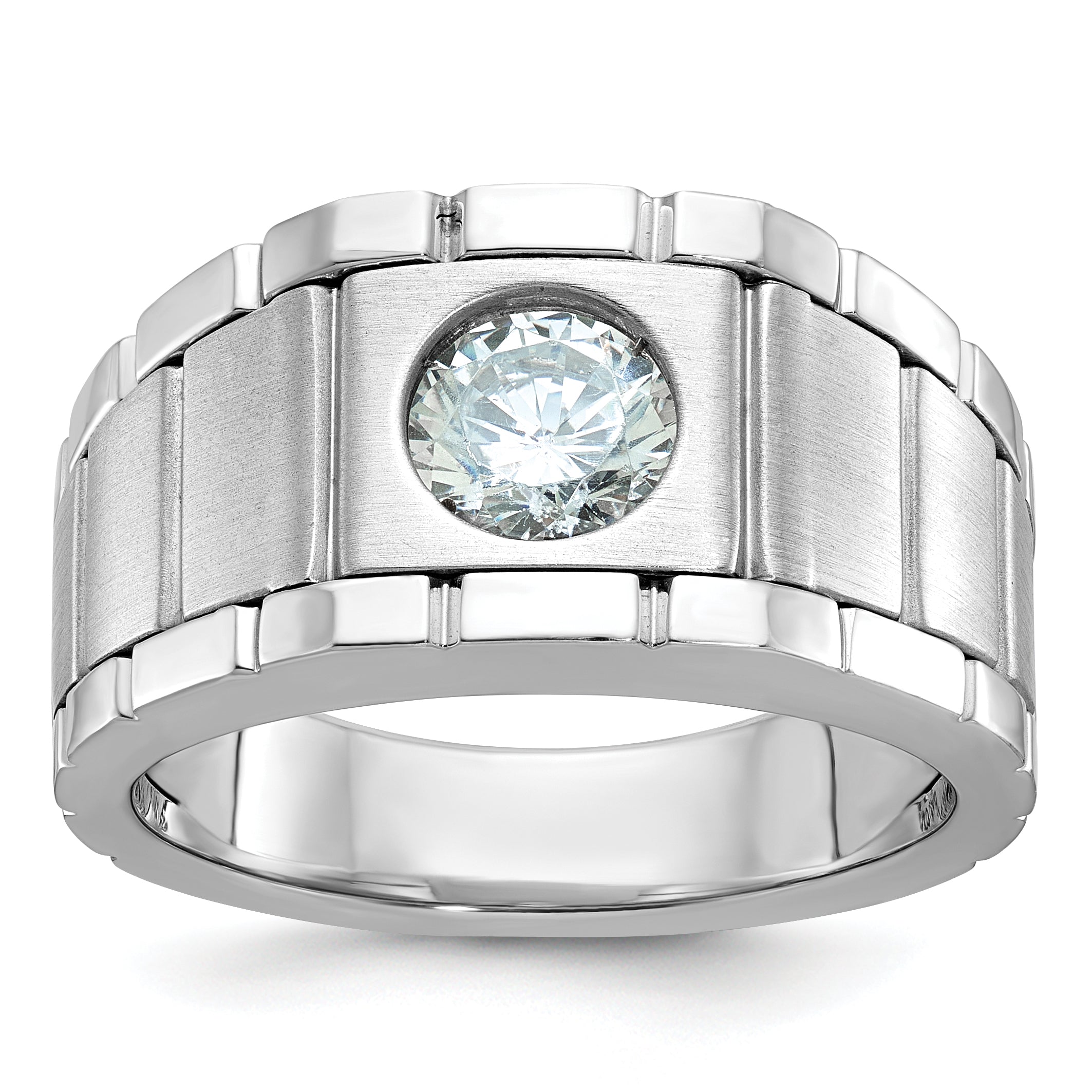 14k White Gold Polished and Satin Men's Ring Mounting, Mounting Only - Sophia Jewelers