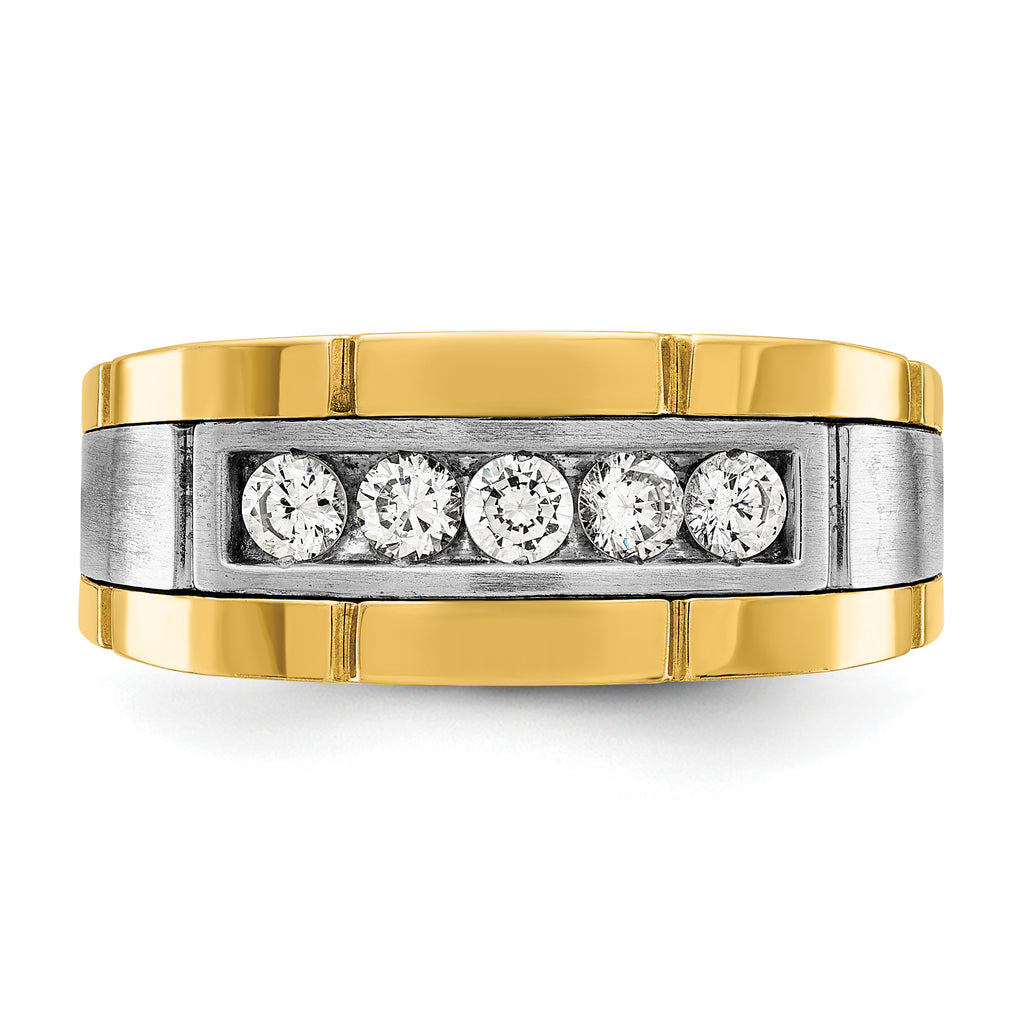 14k Two-tone Five Stone Polished and Satin Men's Ring Mounting, Mounting Only - Sophia Jewelers