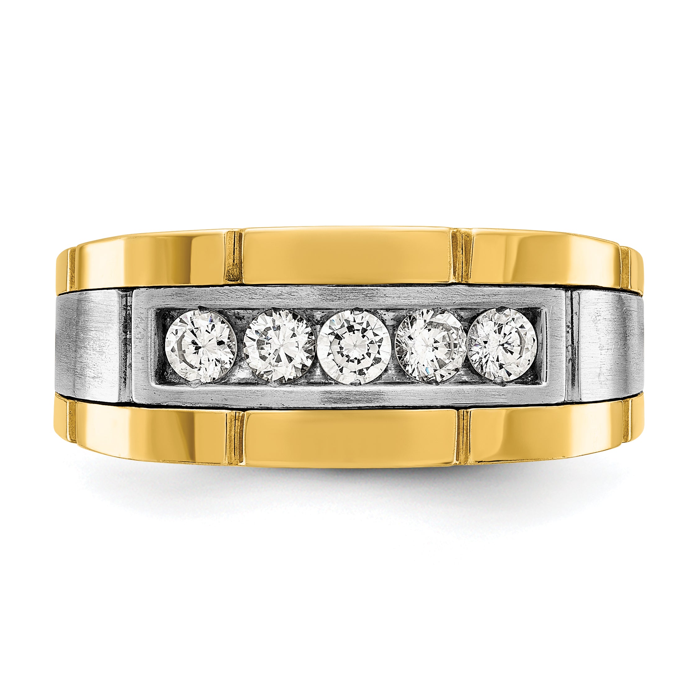 14k Two-tone Five Stone Polished and Satin Men's Ring Mounting, Mounting Only - Sophia Jewelers