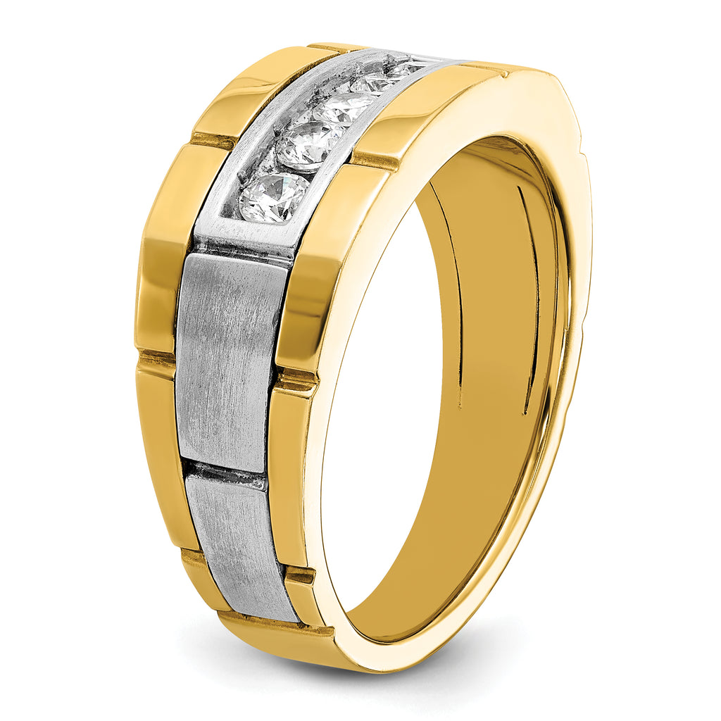 14k Two-tone Men's Polished and Satin 5-Stone 1/2 Carat AA Quality Diamond Ring - Sophia Jewelers