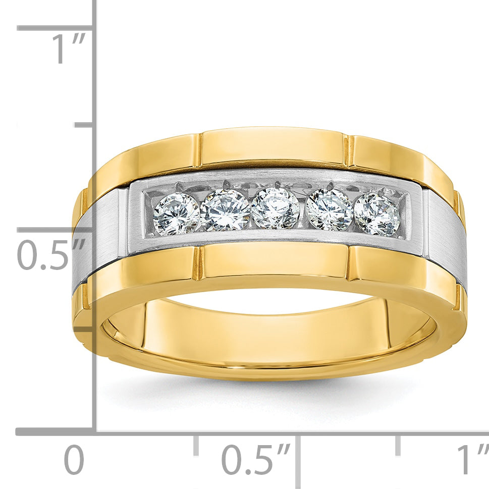 14k Two-tone Five Stone Polished and Satin Men's Ring Mounting, Mounting Only - Sophia Jewelers