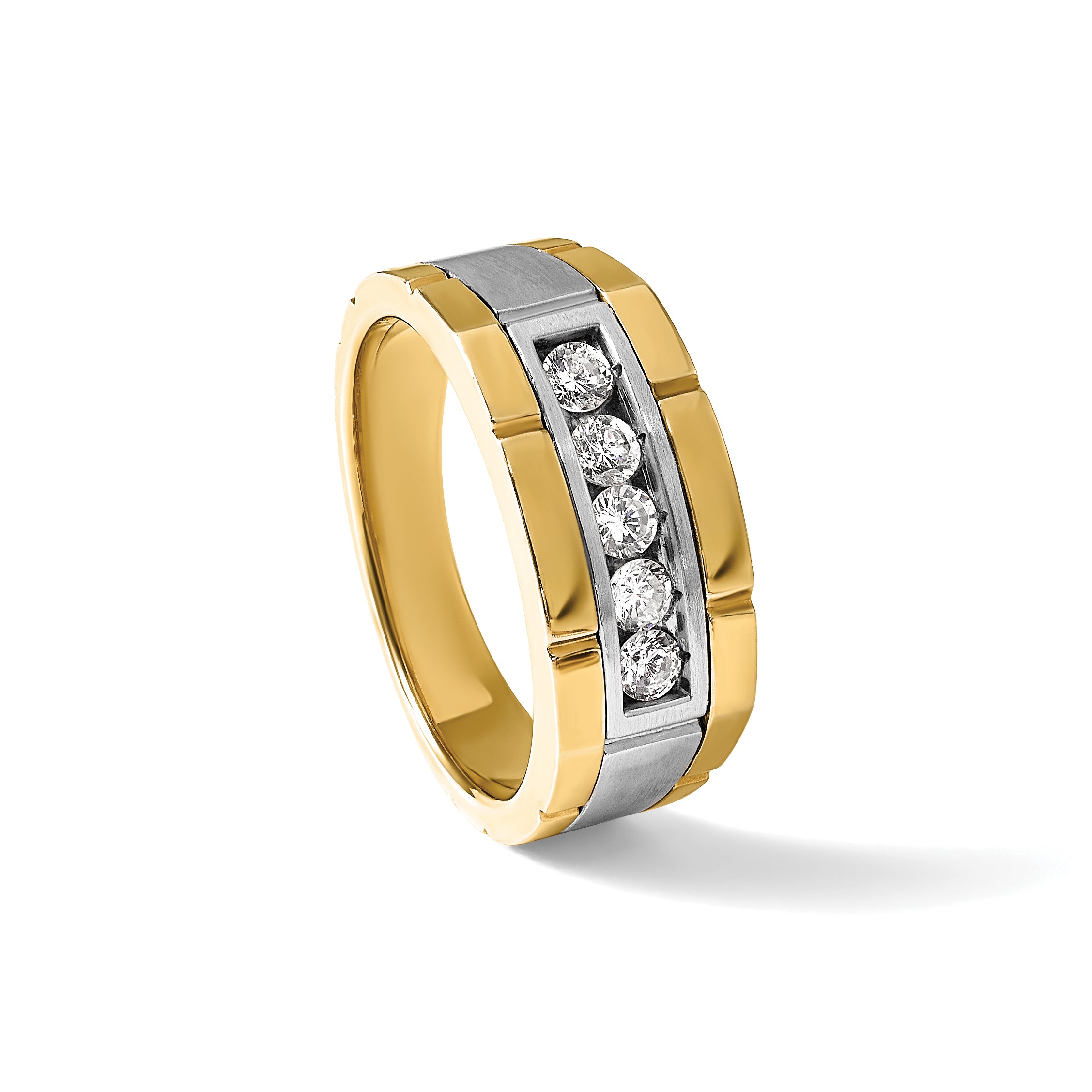 14k Two-tone Men's Polished and Satin 5-Stone 1/2 Carat AA Quality Diamond Ring - Sophia Jewelers