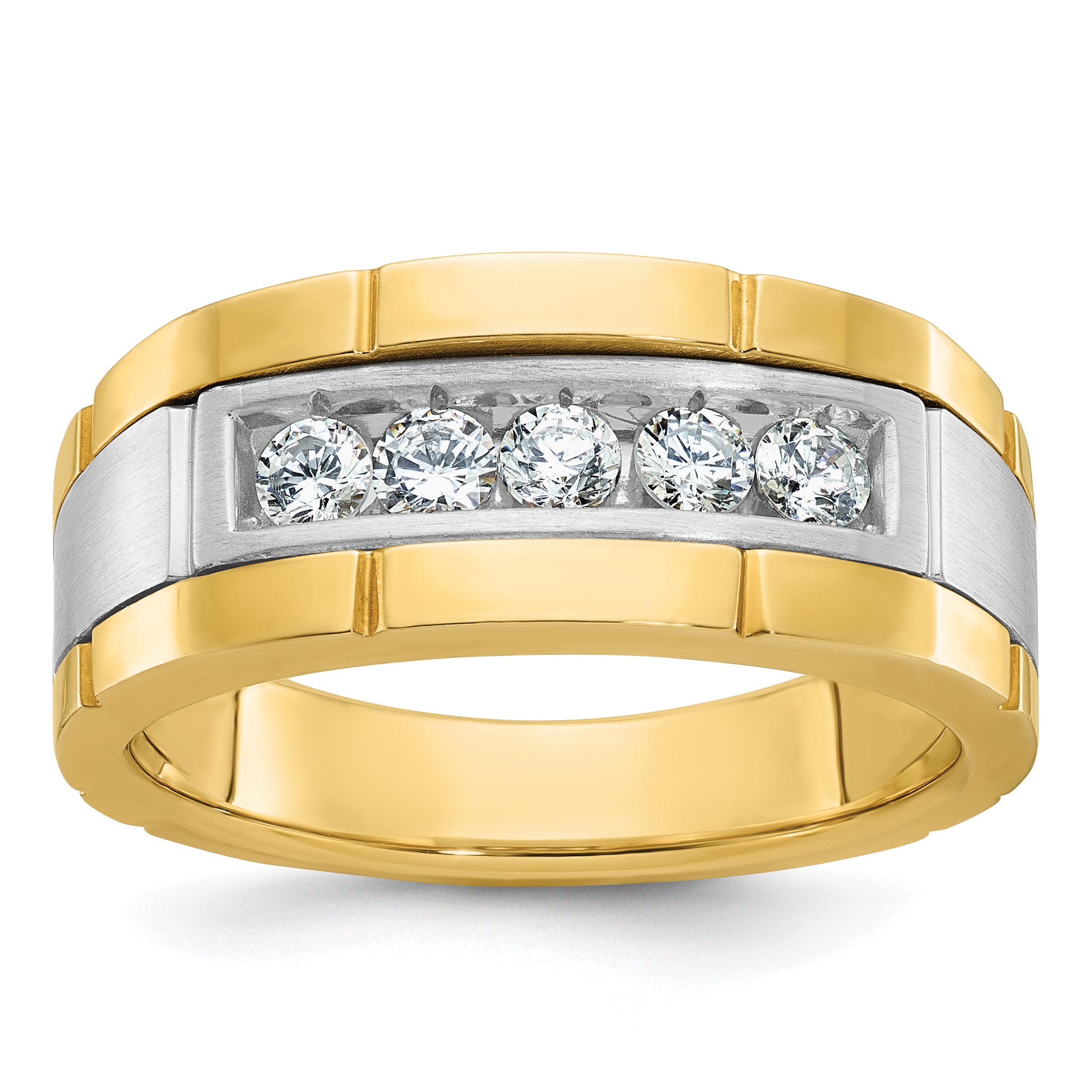 14k Two-tone Five Stone Polished and Satin Men's Ring Mounting, Mounting Only - Sophia Jewelers Main image