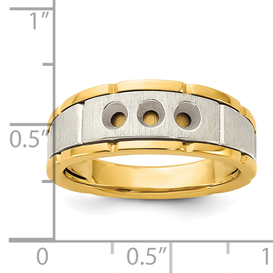 14k Two-tone Three Stone Prong Set Men's Ring Mounting, Mounting Only - Sophia Jewelers