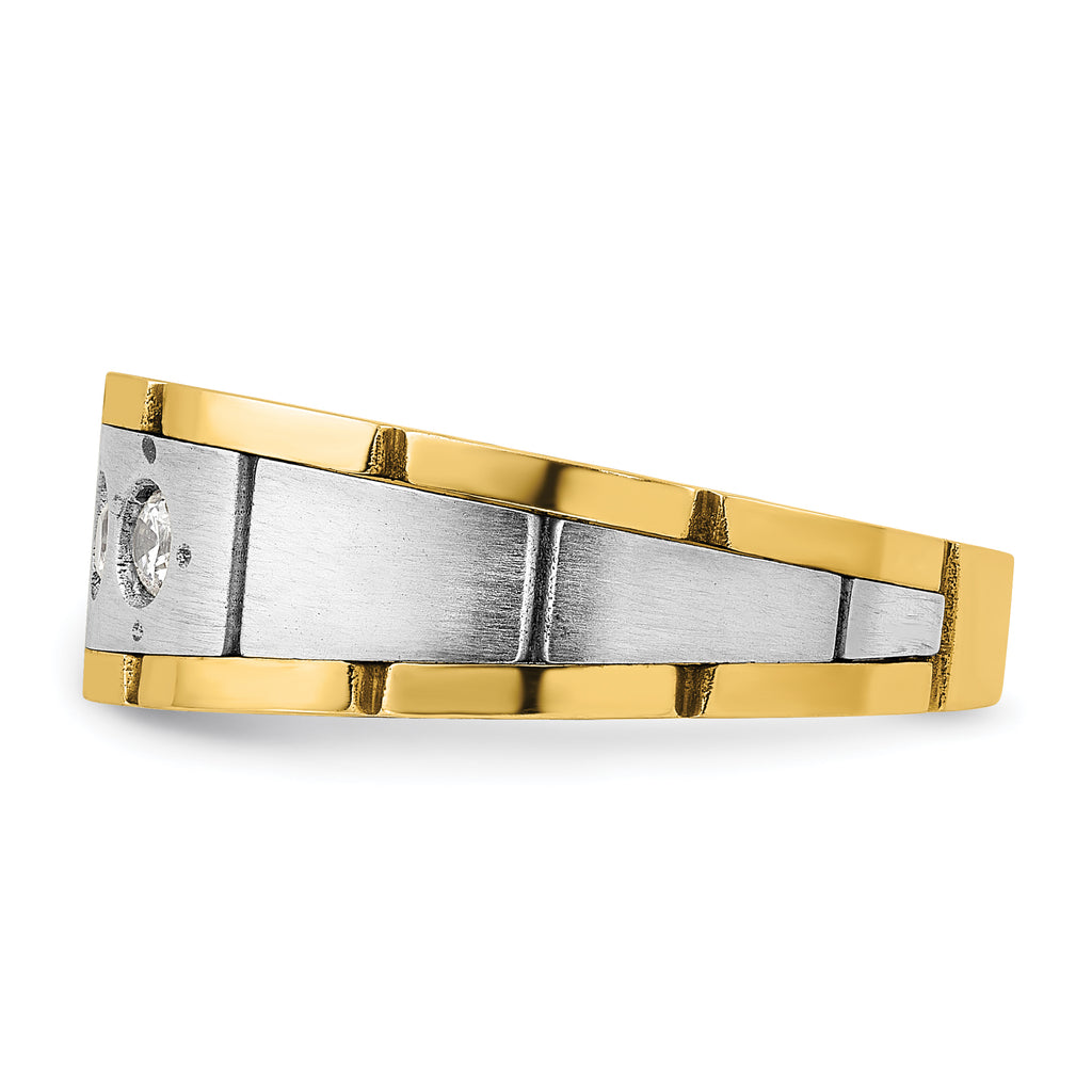 14k Two-tone Men's Polished Satin and Grooved 3-Stone 1/4 Carat AA Quality Diamond Ring - Sophia Jewelers