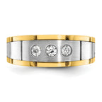 14k Two-tone Men's Polished Satin and Grooved 3-Stone 1/4 Carat AA Quality Diamond Ring - Sophia Jewelers