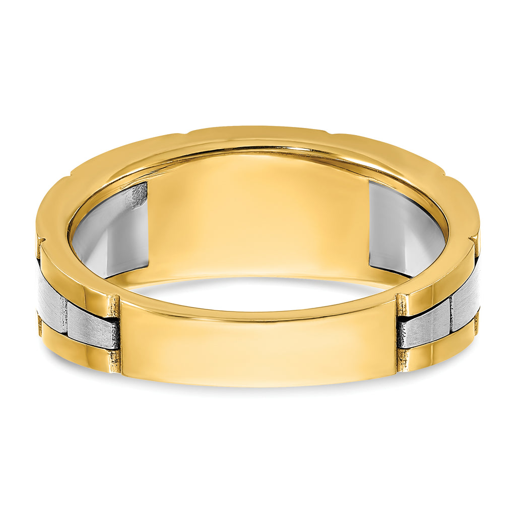 14k Two-tone Men's Polished Satin and Grooved 3-Stone 1/4 Carat AA Quality Diamond Ring - Sophia Jewelers