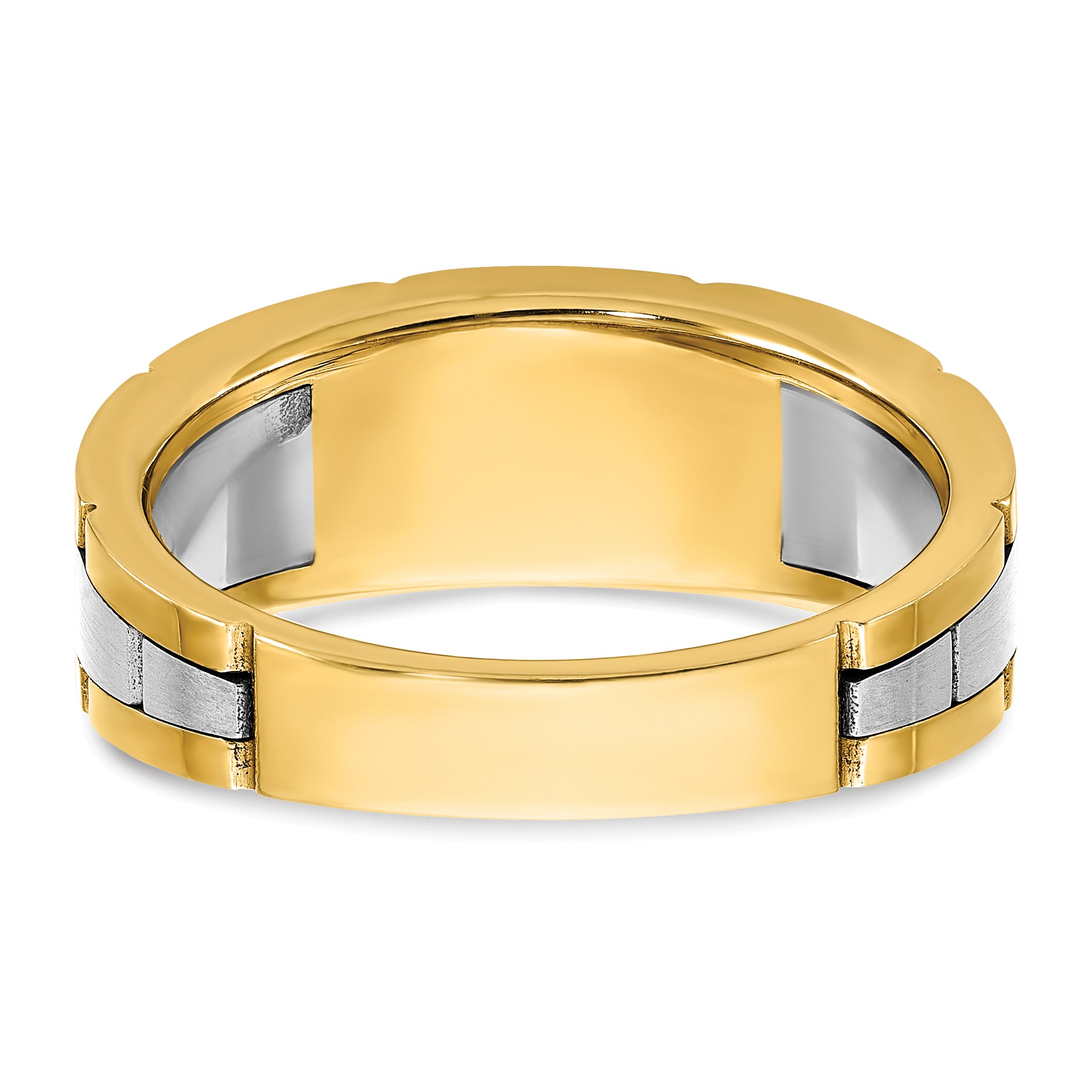 14k Two-tone Men's Polished Satin and Grooved 3-Stone 1/4 Carat AA Quality Diamond Ring - Sophia Jewelers