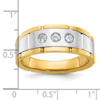 14k Two-tone Men's Polished Satin and Grooved 3-Stone 1/4 Carat AA Quality Diamond Ring - Sophia Jewelers