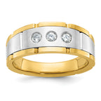 14k Two-tone Men's Polished Satin and Grooved 3-Stone 1/4 Carat AA Quality Diamond Ring - Sophia Jewelers