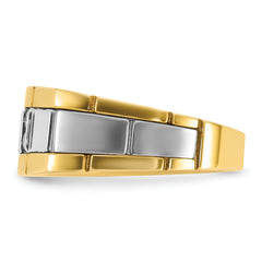 10k Two-tone Men's Polished and Grooved Lab Created Sapphire and 1/10 Carat A Quality Diamond Ring