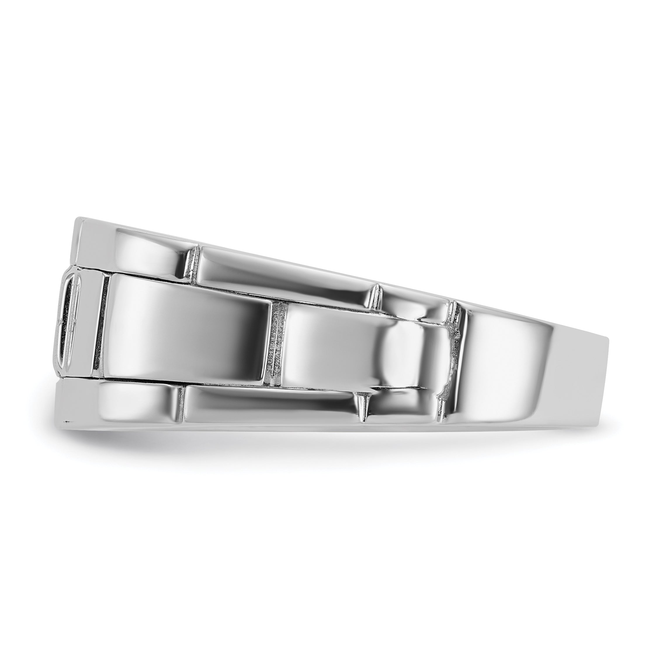 14k White Gold Men's Polished and Grooved Lab Created Sapphire and 1/10 Carat AA Quality Diamond Rin - Sophia Jewelers