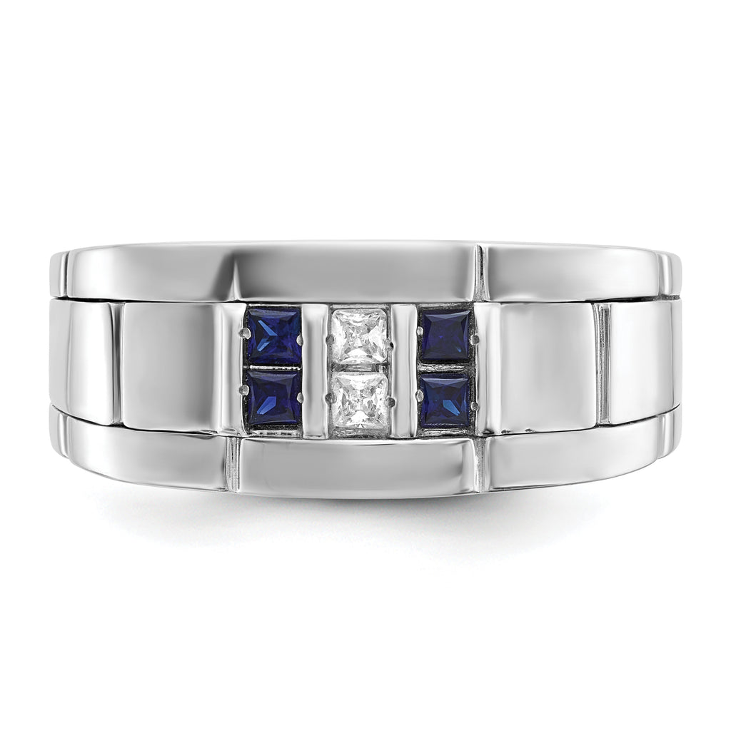 14k White Gold Polished and Grooved Mens Ring Mounting, Mounting Only - Sophia Jewelers
