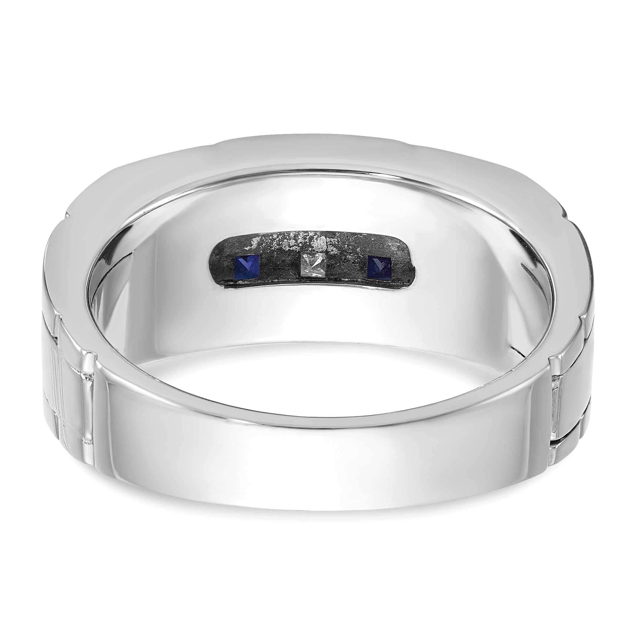 14k White Gold Polished and Grooved Mens Ring Mounting, Mounting Only - Sophia Jewelers