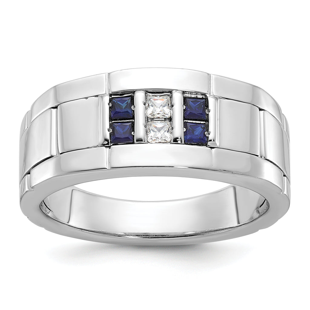14k White Gold Polished and Grooved Mens Ring Mounting, Mounting Only - Sophia Jewelers