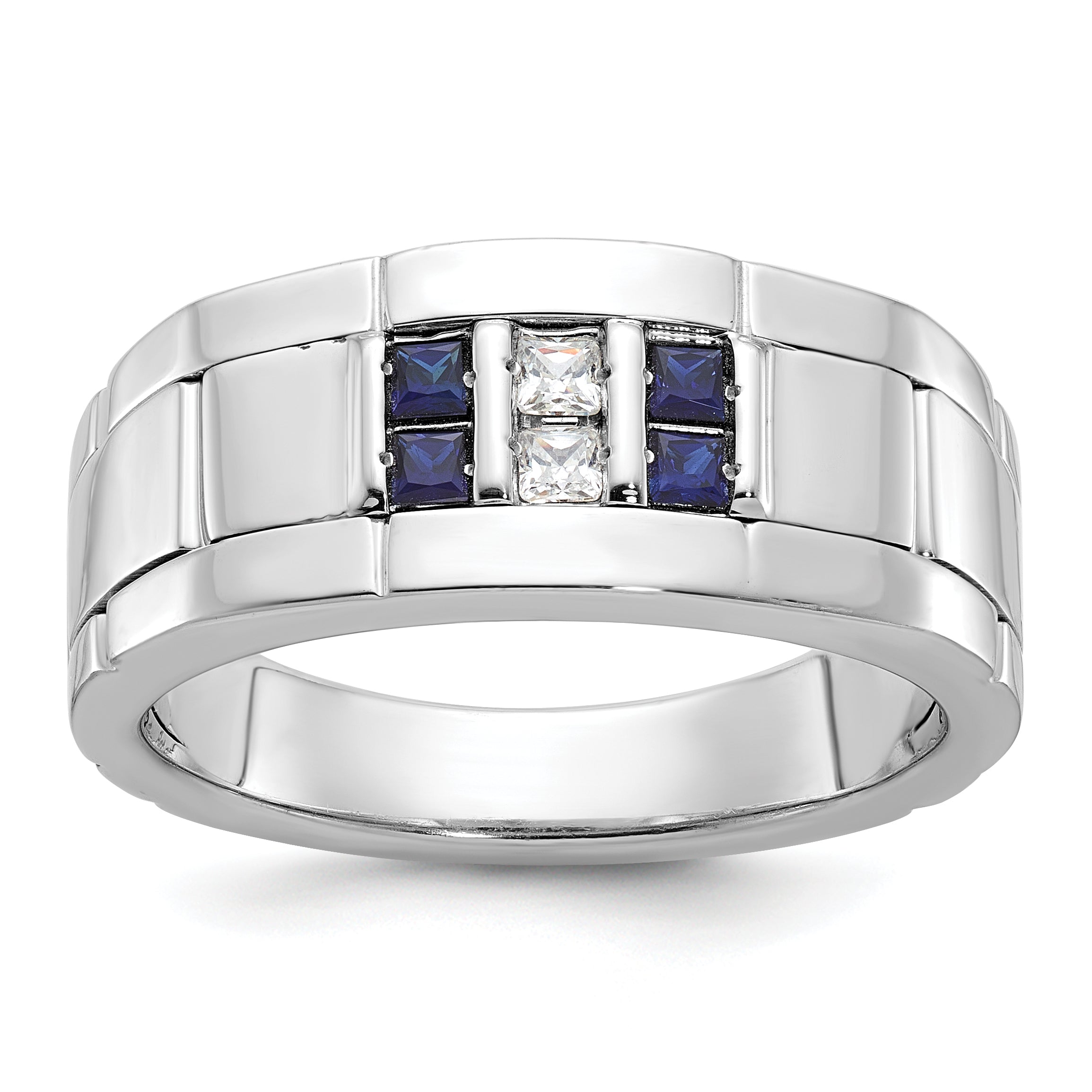14k White Gold Polished and Grooved Mens Ring Mounting, Mounting Only - Sophia Jewelers