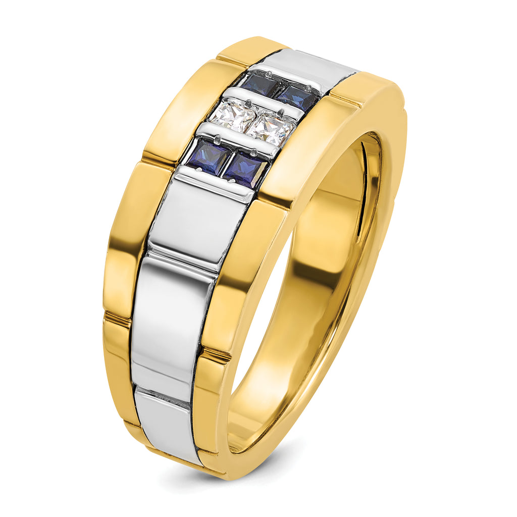 14k Two-tone Polished and Grooved Mens Ring Mounting, Mounting Only - Sophia Jewelers