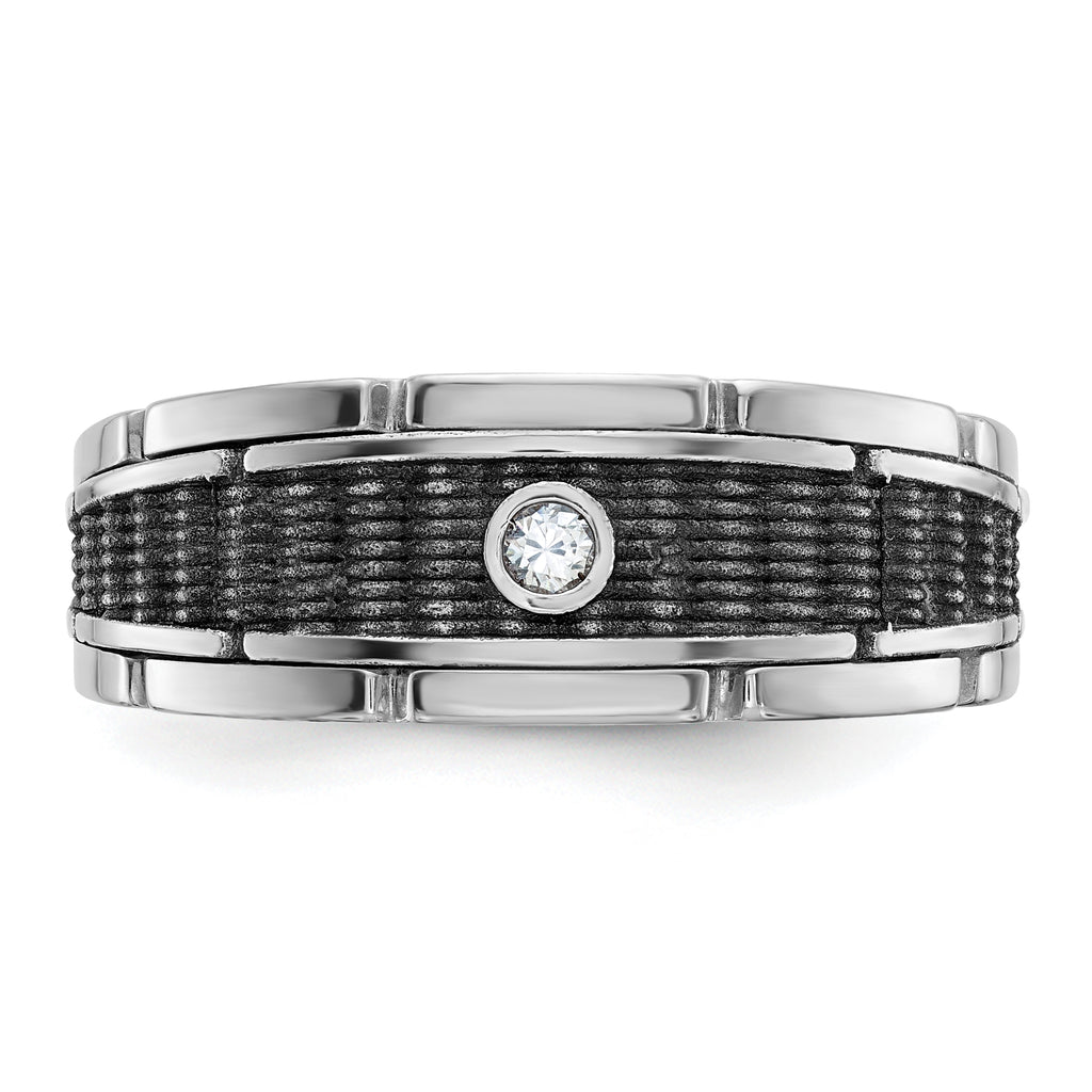 14k White Gold Men's Polished and Textured Solitaire Ring Mounting, Mounting Only - Sophia Jewelers
