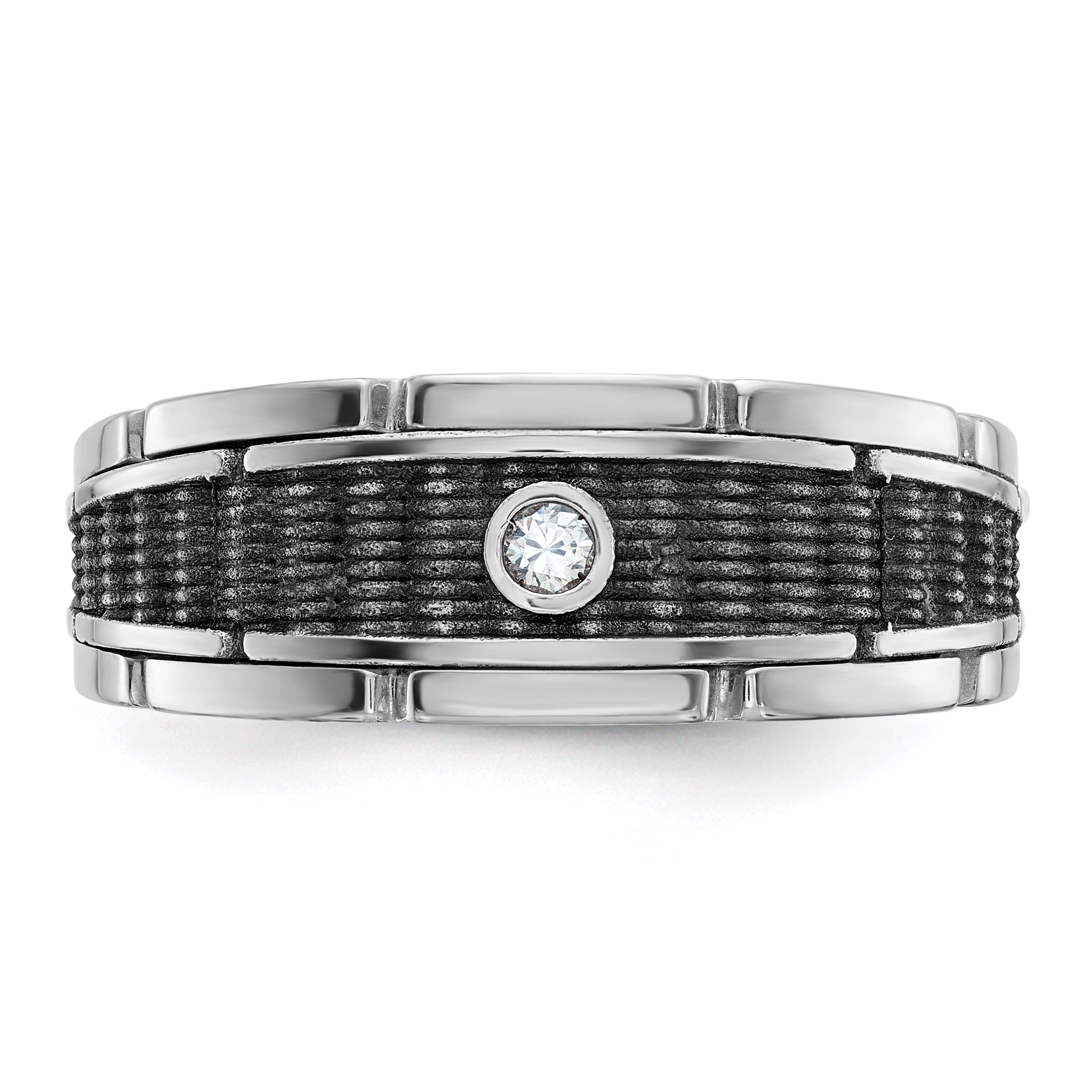 14k White Gold Men's Polished and Textured Solitaire Ring Mounting, Mounting Only - Sophia Jewelers