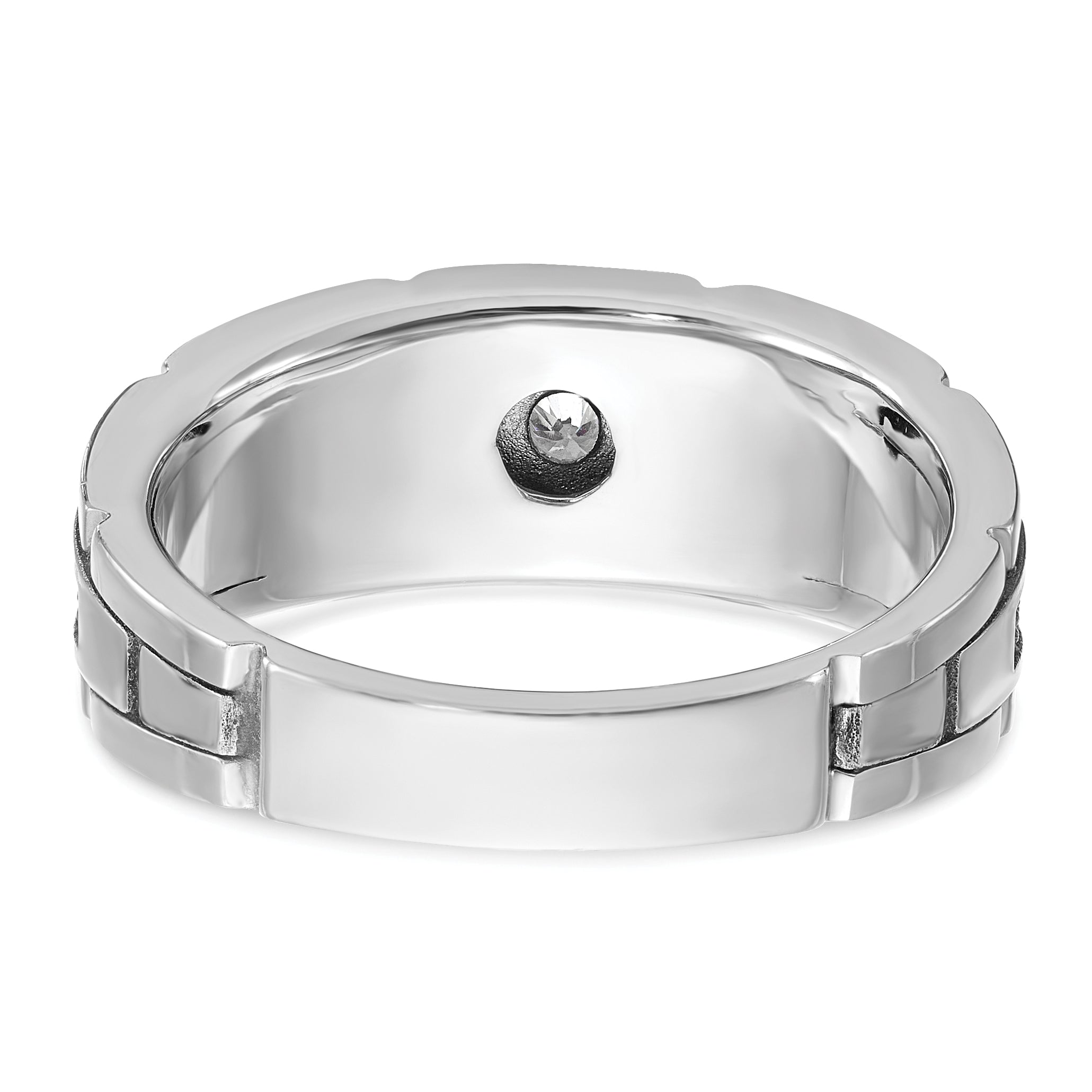 14k White Gold with Black Rhodium Men's Polished and Textured 1/20 Carat AA Quality Solitaire Diamon - Sophia Jewelers