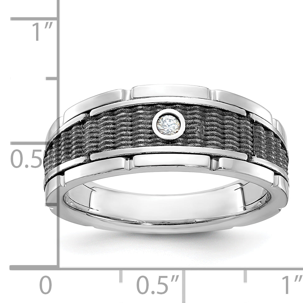 14k White Gold with Black Rhodium Men's Polished and Textured 1/20 Carat AA Quality Solitaire Diamon - Sophia Jewelers