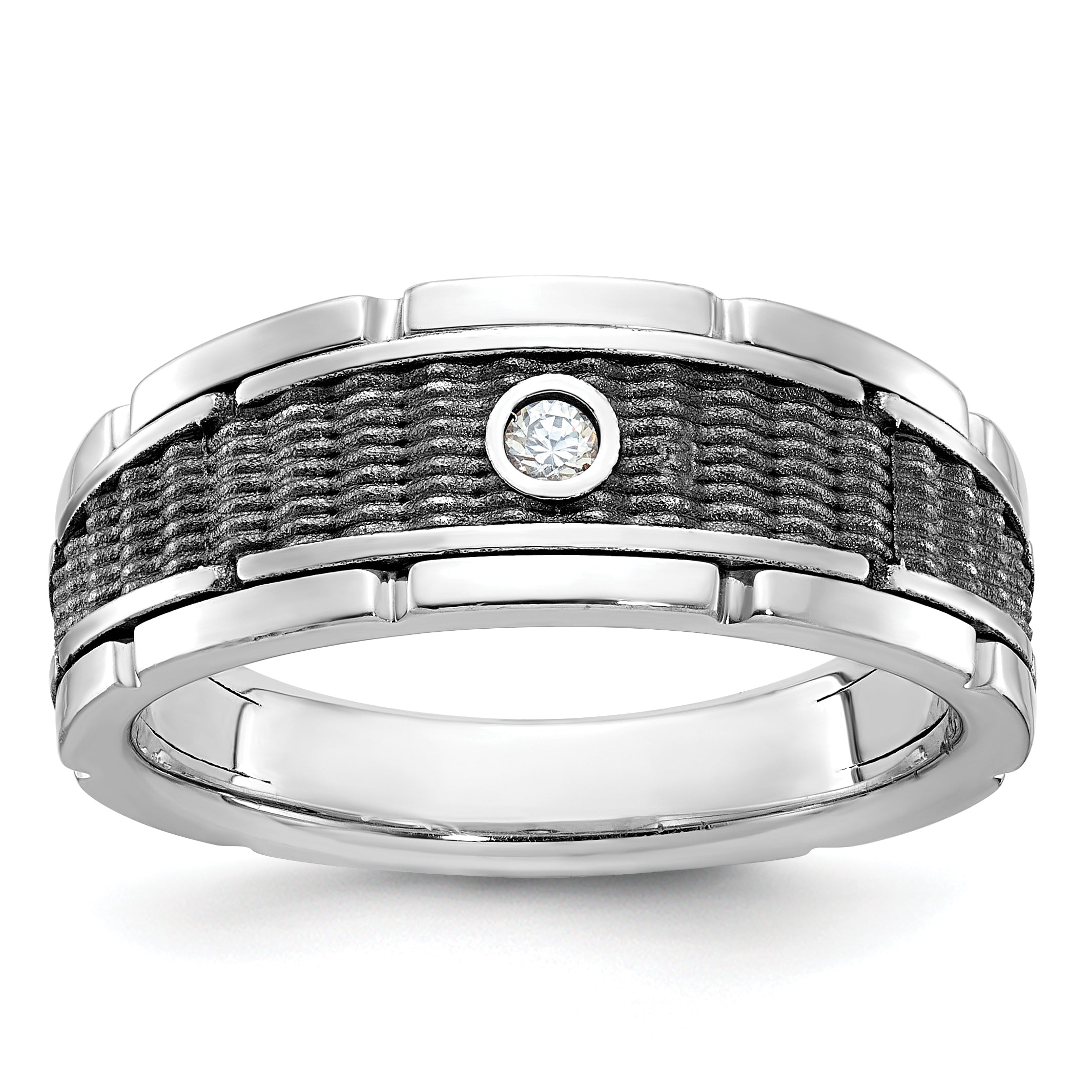 14k White Gold Men's Polished and Textured Solitaire Ring Mounting, Mounting Only - Sophia Jewelers Main image