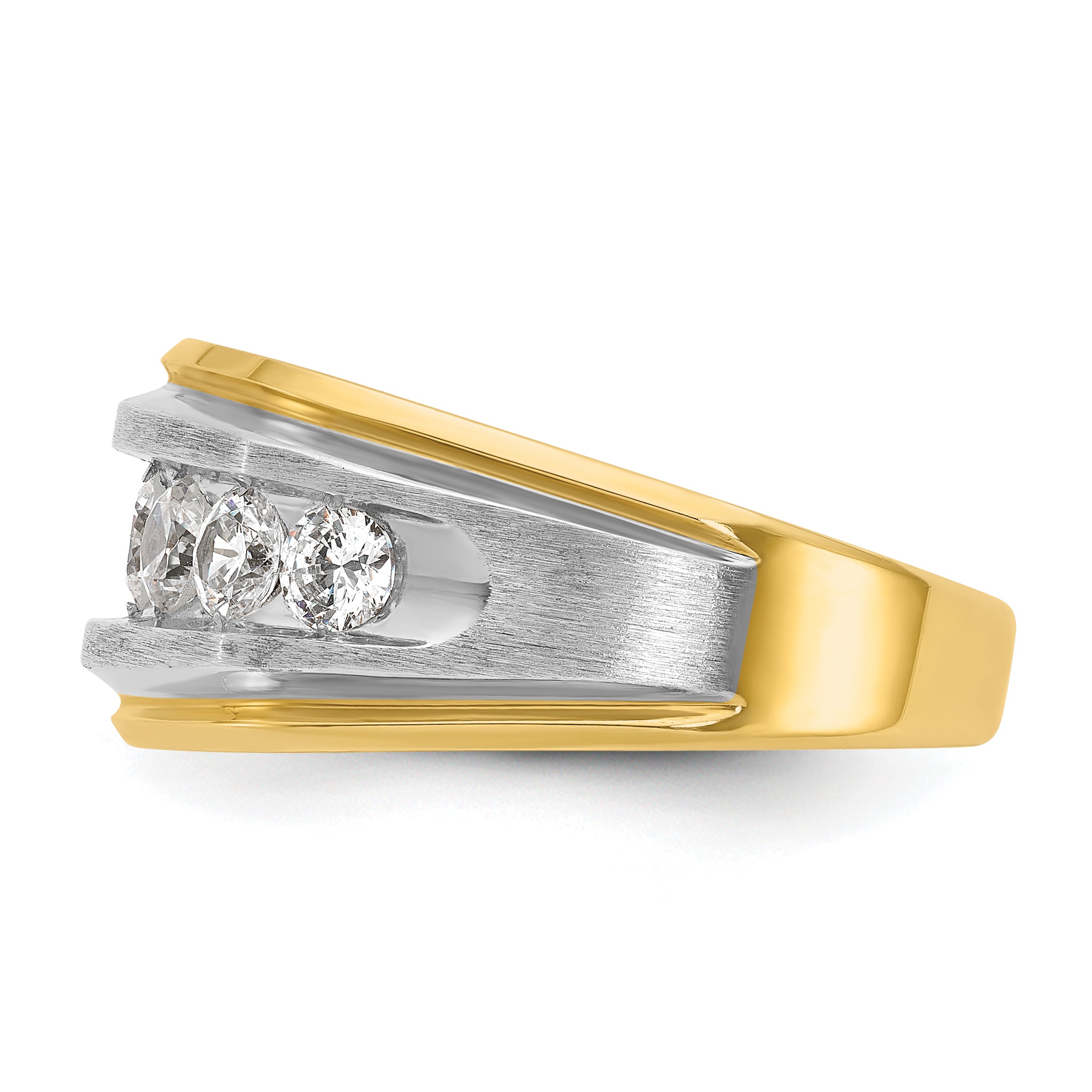 14k Men's Polished Satin and Grooved 7-Stone Ring Mounting, Mounting Only - Sophia Jewelers