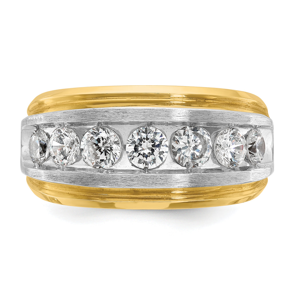 14k Men's Polished Satin and Grooved 7-Stone Ring Mounting, Mounting Only - Sophia Jewelers