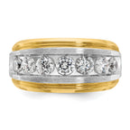 14k Men's Polished Satin and Grooved 7-Stone Ring Mounting, Mounting Only - Sophia Jewelers