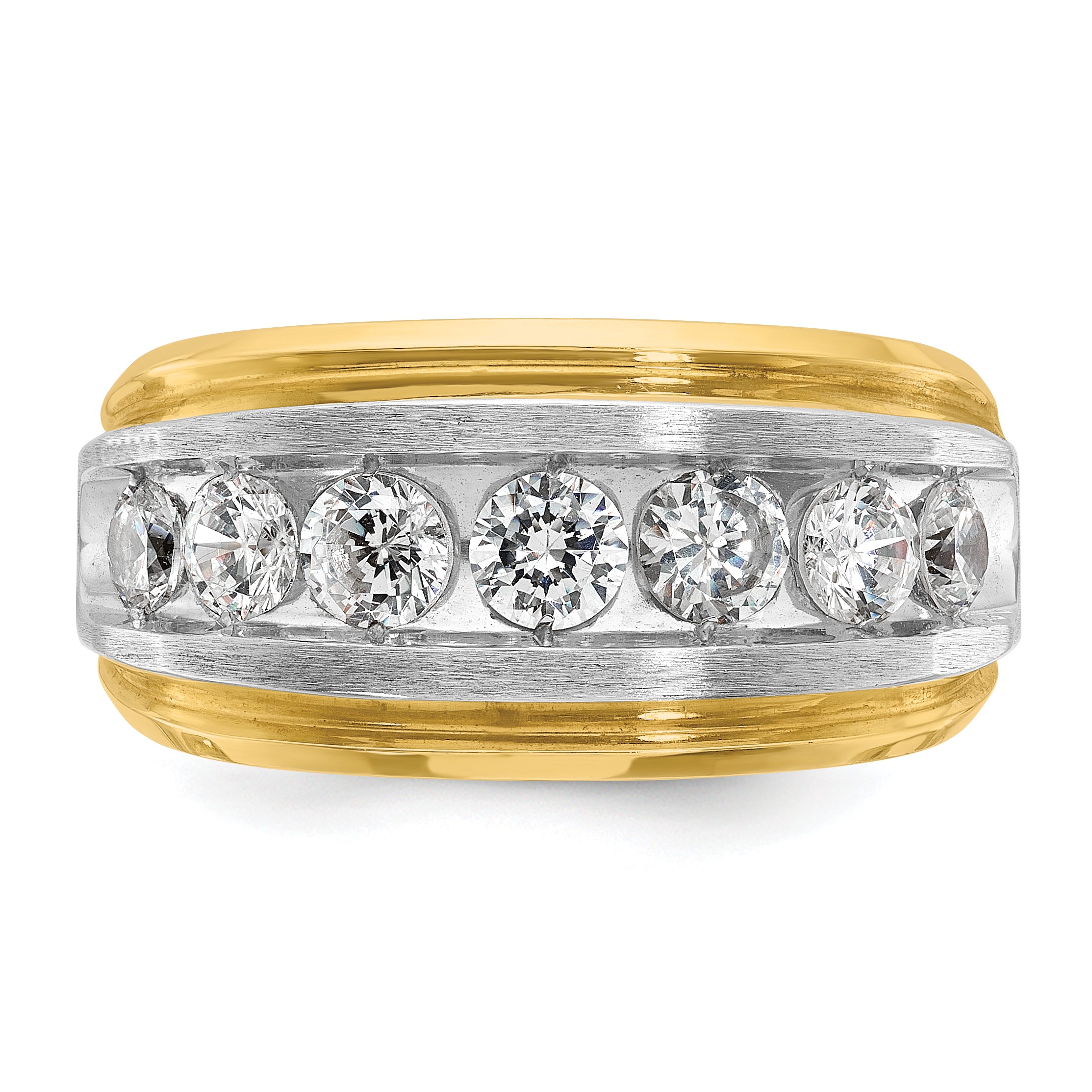 14k with White Rhodium Mens Polished Satin and Grooved 7-Stone 1.5 Carat AA Diamond Ring - Sophia Jewelers