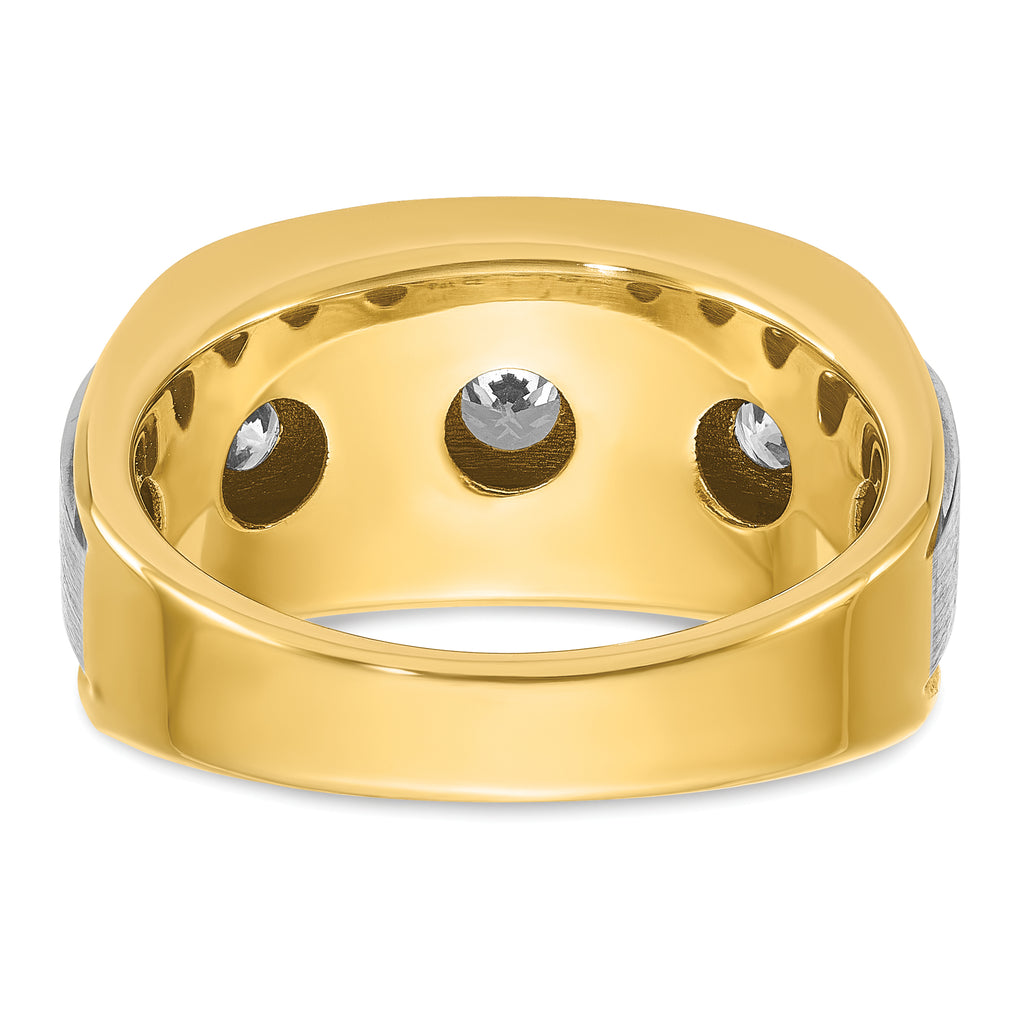 14k Men's Polished Satin and Grooved 7-Stone Ring Mounting, Mounting Only - Sophia Jewelers