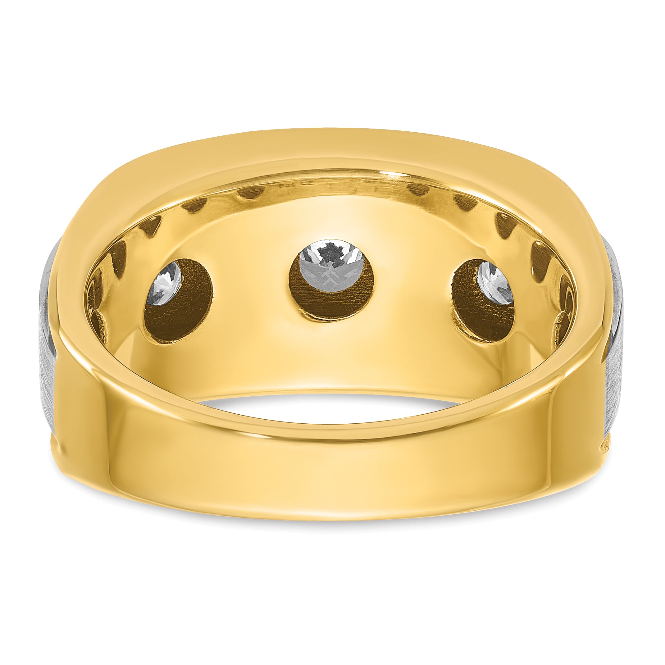 14k with White Rhodium Mens Polished Satin and Grooved 7-Stone 1.5 Carat AA Diamond Ring - Sophia Jewelers