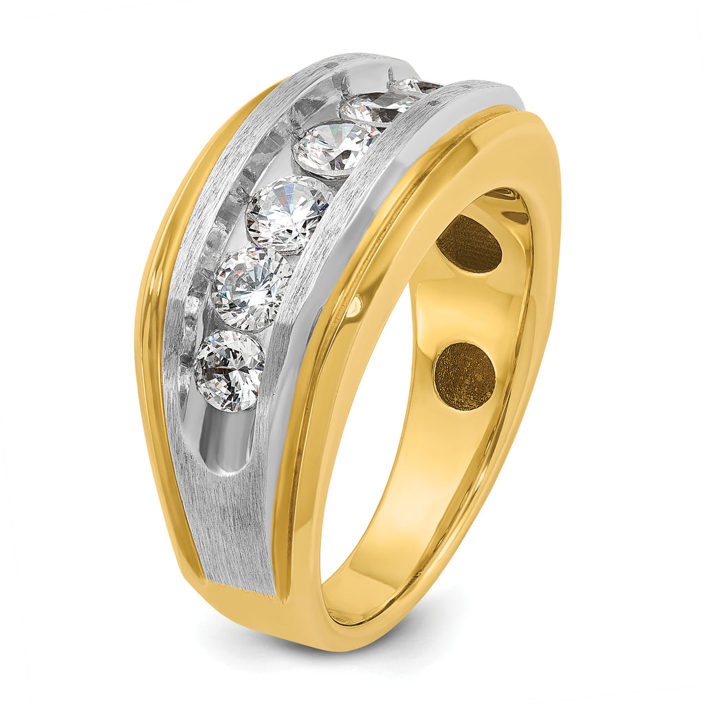 14k Men's Polished Satin and Grooved 7-Stone Ring Mounting, Mounting Only - Sophia Jewelers