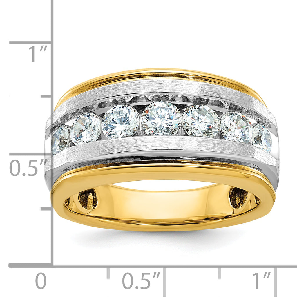 14k Men's Polished Satin and Grooved 7-Stone Ring Mounting, Mounting Only - Sophia Jewelers