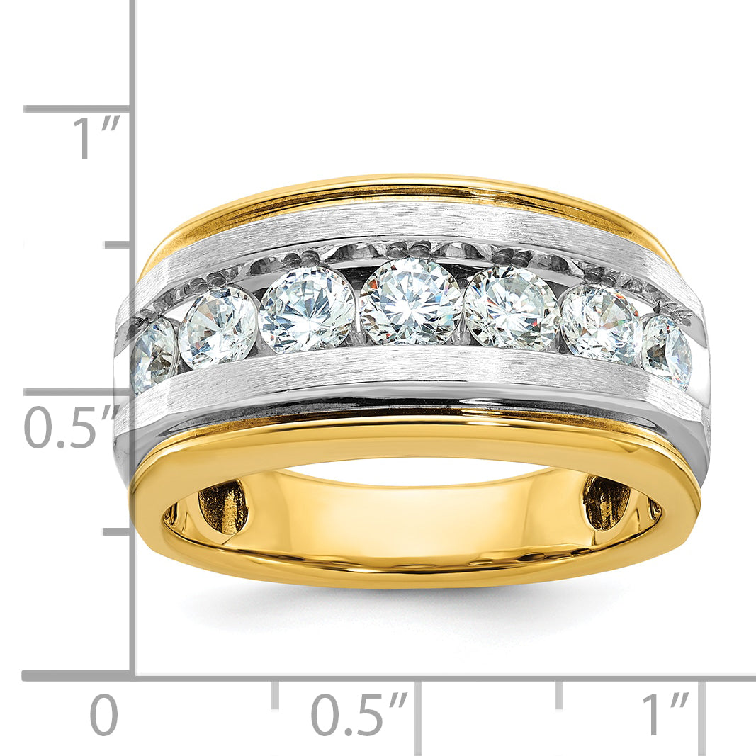 14k with White Rhodium Mens Polished Satin and Grooved 7-Stone 1.5 Carat AA Diamond Ring Secondary image